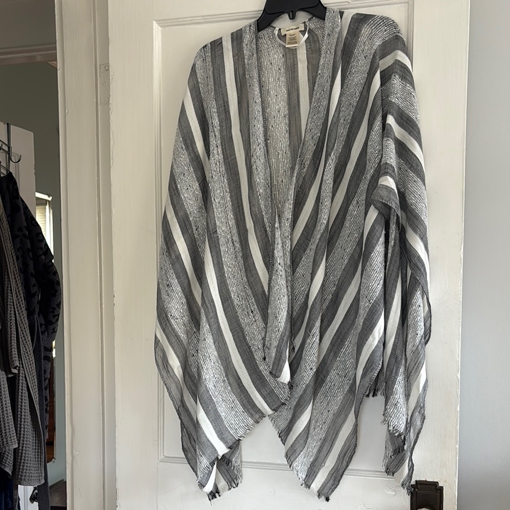 Striped Gray and White Open Front Kimono style cover up